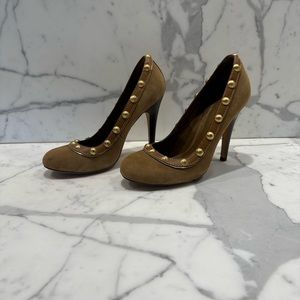 Tory Burch gold stud suede pump